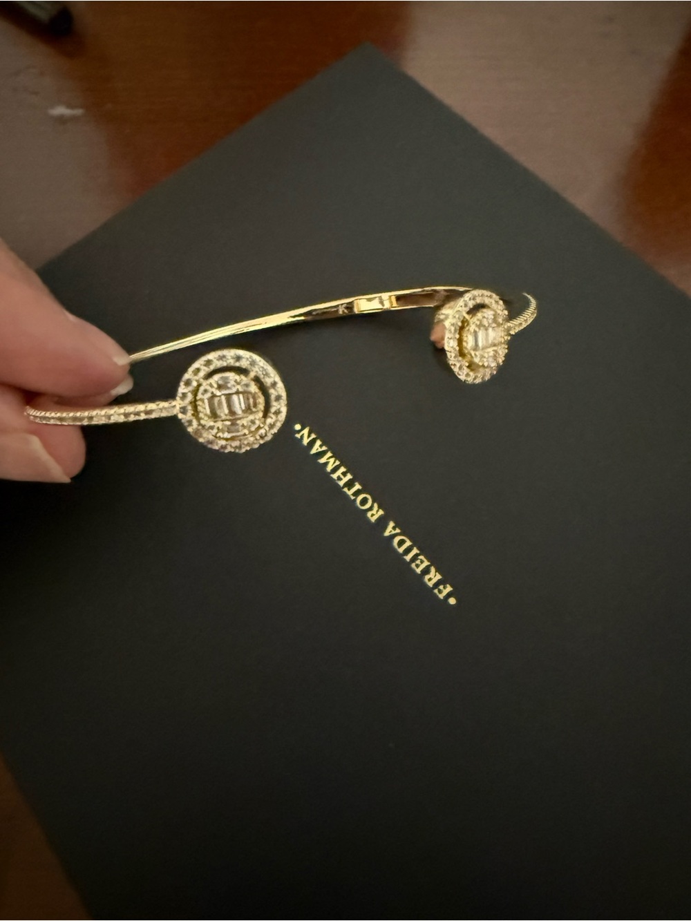 Gold Open Cuff Bracelet with Crystal Ends - Picture 4 of 4